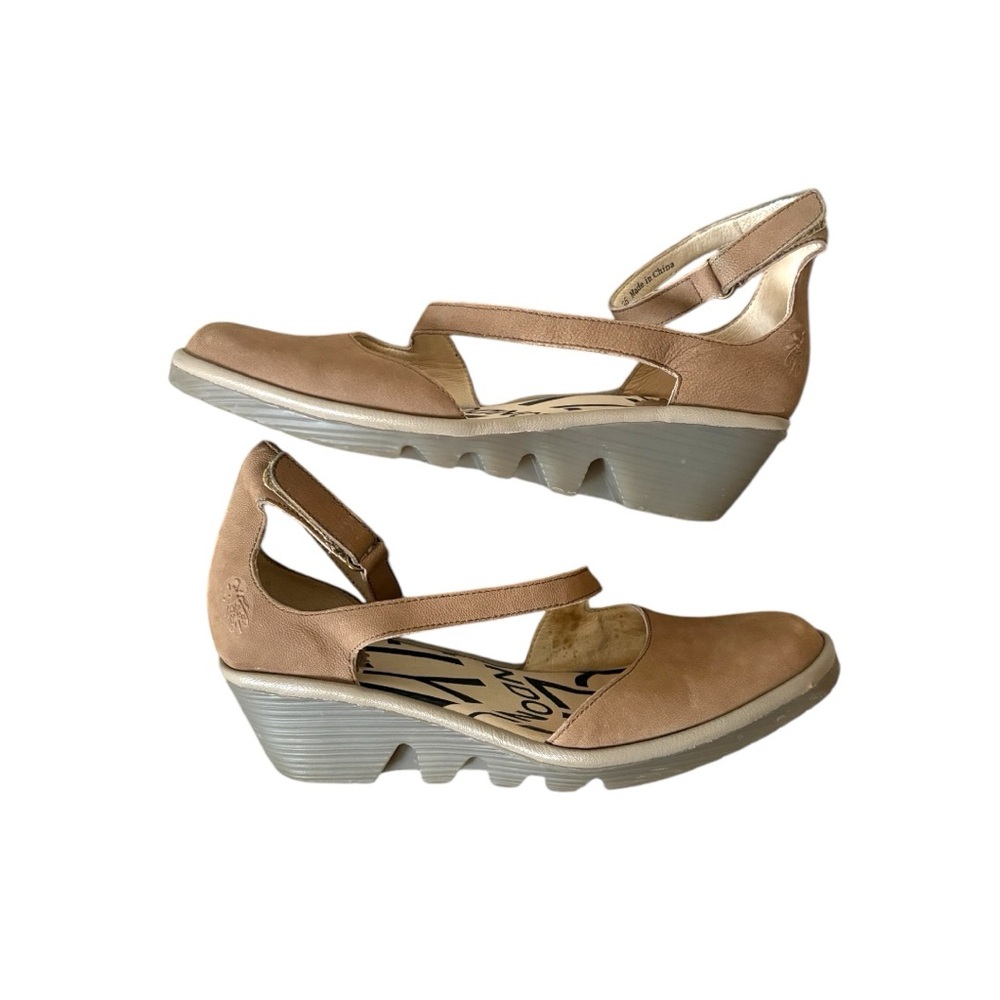 Fly London tan Cupido closed toe ankle strap wedge size 36 US 6 - Picture 1 of 7